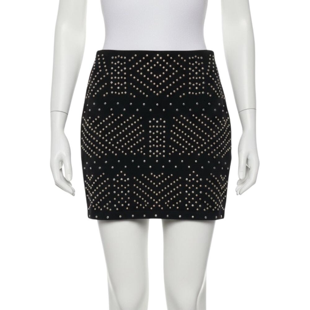 Express Rhinestone Mini Skirt Black Metallic Studded Y2K Bodycon NWT Size L